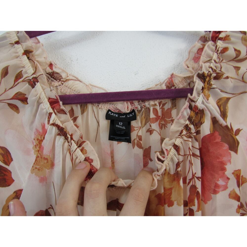 Kate and Lily Size 12 Women's Pink Chiffon Floral Tiered Dress Off Shoulder - Picture 2 of 7